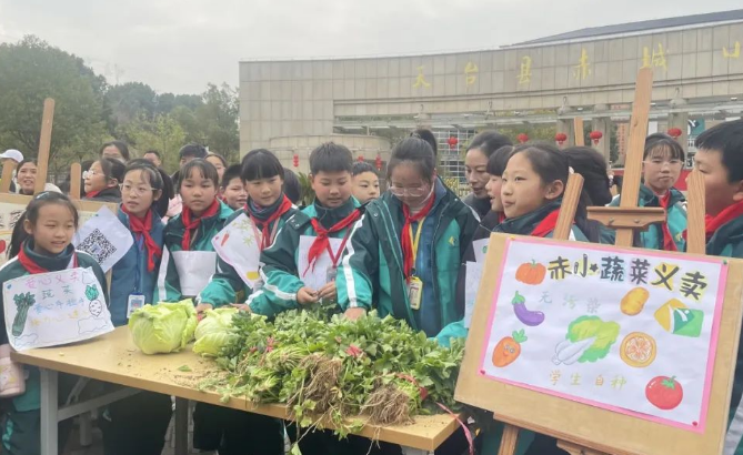 天台县赤城小学校园蔬菜义卖活动